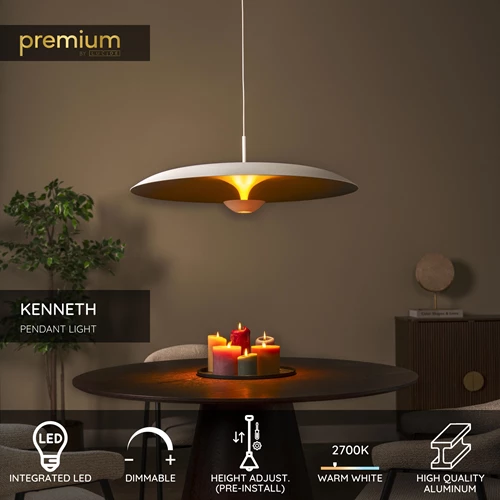 Lucide KENNETH - Pendant light - Ø 80 cm - LED Dim. - 1x22W 2700K - White | Premium - USP
